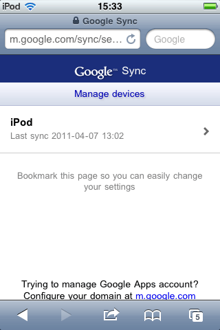 iPhone上のGoogle Sync - 端末選択