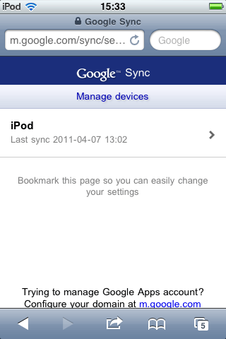 iPhone上のGoogle Sync - 端末選択 iPhone上のGoogle Sync - 端末選択